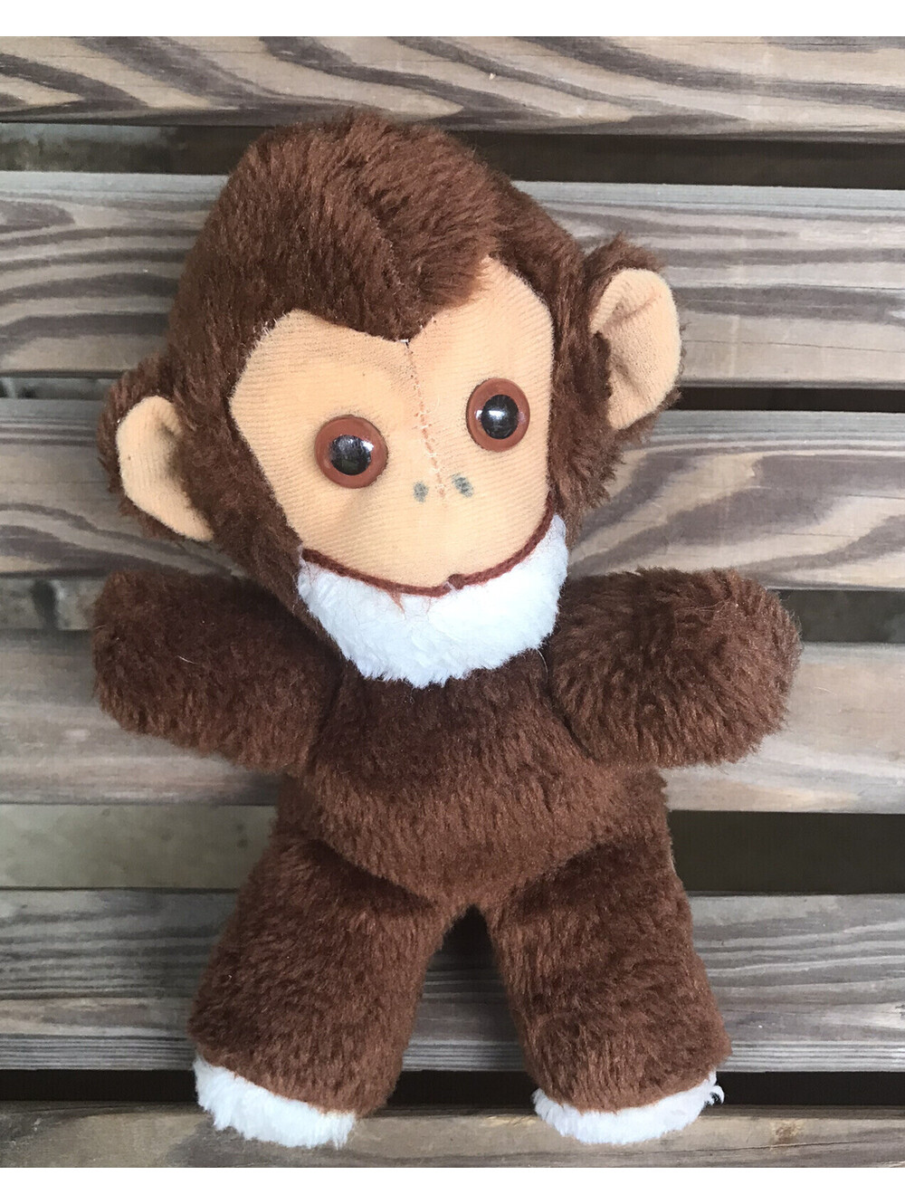 Vintage Plush Monkey Keno Russ Berrie Cotton Ground Nut Shells 9” Made In Taiwan